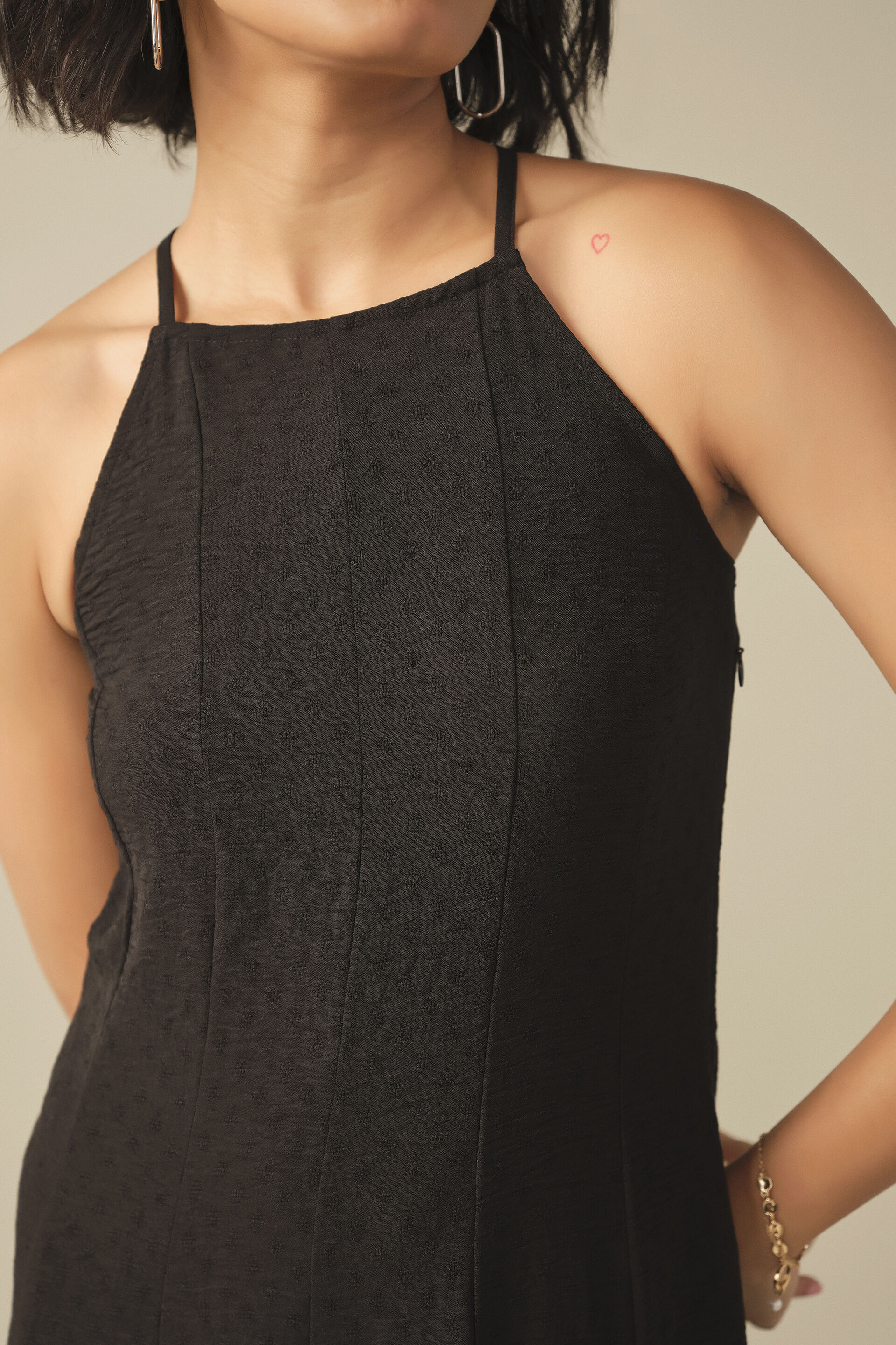 Halter Midi Dress in Black, Black, image 2